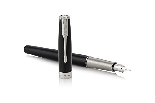 examen PARKER stylo-plume Sonnet, laque noire avec attributs finition palladium, plume fine 18 carats – Livré dans son écrin