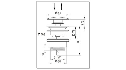 Design-Schaftventil/Ablaufgarnitur 1 1/4″ für den Waschtisch mit Verschluß-Funktion - 2