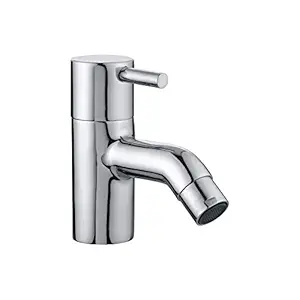 ARQUIN Brass Pillar Cock Washbasin Tap for Kitchen and Bathroom Silver, Chrome Finish, RODIO with Wall Flange