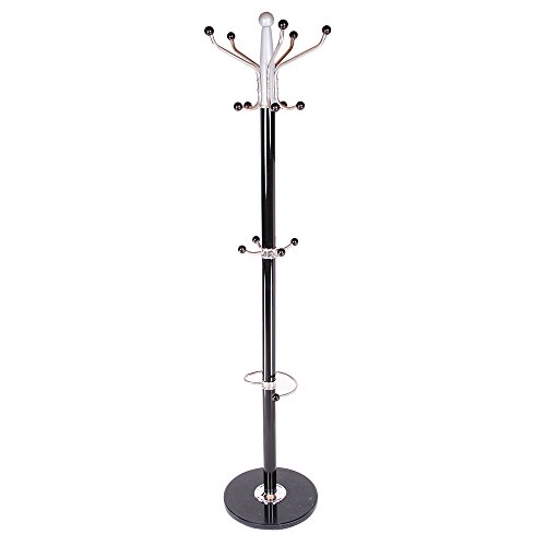 Hapilife 15 Hanging Hook Traditional Floor-Standing Hat and Coat Stand With Marble Base - Multiple Colour (Black)