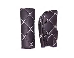 CARIZO PU Leather Gear Shift Knob and Handbrake Cover Set (Black & White) Compatile with All Cars