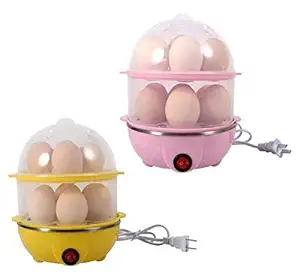 P M H 2 in 1 Double Layer Electric Non Stick Mini Egg Frying Pan for Omelette and Egg Boiler Steamer, Egg Cooker (14 Eggs) (Multi)