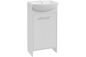 .Deftrans DomoDomo - Badrumsskåp med Handfat - 84 x 46.5 x 24.5 cm - Vit - Fristående Skåp för Litet Badrum - Vitt Handfat med Underskåp