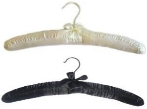 Hagspiel Wooden Clothes Hanger, Satin Fabric Covered, Rotating Metal Hook, 10 Pcs, Black