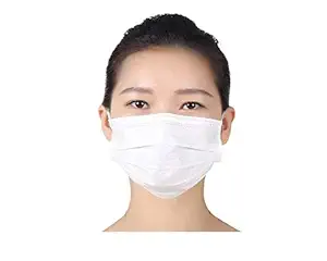 RSM Unisex Non-woven Fabric 3 Ply Non Surgical Disposable Face Mask with Nose Pin (50 Pack) White Color