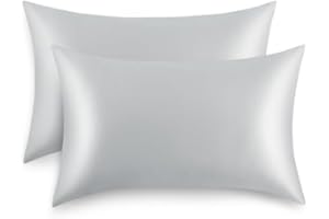 RUIKASI Funda Almohada 50x75 Saten - Sedoso Juego de 2 Funda de Almohada para el Cabello y la Piel como Funda de Almohada de Seda, con Cierre de sobre, Gris Claro