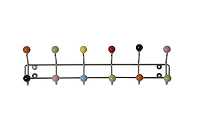 ASPECT Porte manteaux mural de luxe avec 12 patères - Cadre finition chrome et boules céramiques multicolore