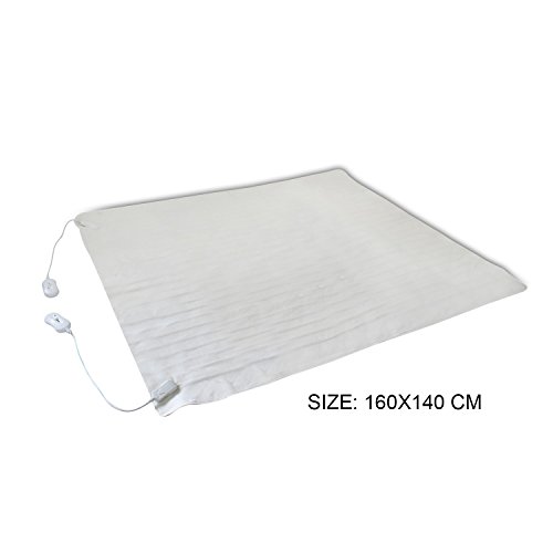 Todeco - Surmatelas Chauffant, Chauffe Lit - Standards/Certifications: CB - Longueur du Cable d'alimentation: 2 m - Double, 160 x 140 cm, 2x60W, Blanc, Commande Manuelle, Polyester
