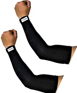 HeadTurners Black Cotton Arm Sleeves for Men Women Sun Protection (Pack of 1 Pair)