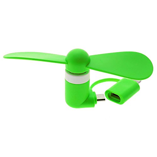 USB Telefon Mini Ventilator - Aohro Portable 2 in 1 Micro USB Mini-Lüfter mit zwei Blättern für Apple iPhone, iPad Air, Android Smartphones - Grün