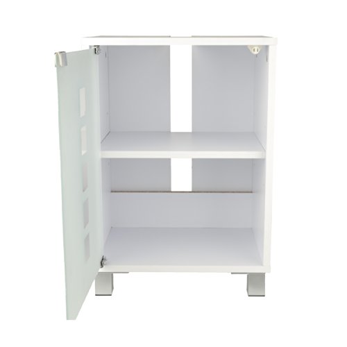 Waschtischunterschrank mit Glastür Holz weiß 30 x 40 x 56 cm | Aussparung für Siphon | verstellbarer Einlegeboden | Tip-on-Automatik - 3