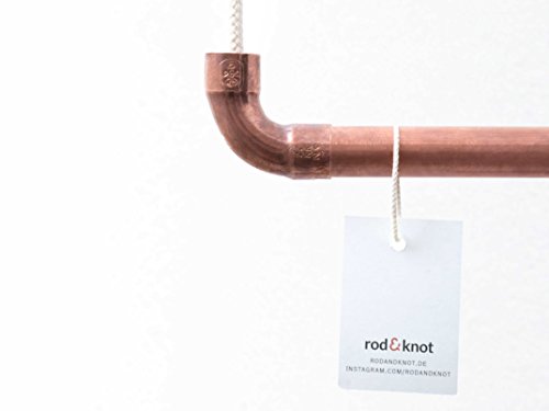 Design Kleiderstange von rod & knot – THE COPPERROPE aus Kupfer und Baumwollseil (weiß) hängend, Decken-Besfestigung, Kleiderständer oder Garderobe, Vintage, Antik, Rosegold – 110 cm - 3