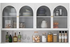 HAINEW Väggmonterat modernt skåp med 4 glasdörrar, metall och glas, hängande skänk, medicinskåp för kök och badrum, 120 × 23