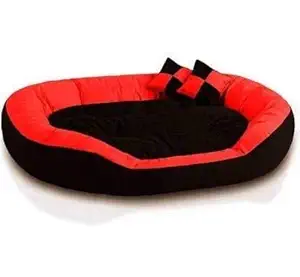 Gorgeous Reversable Red/Black Color Round Shape Ultra Soft Ethnic Designer Bed for Dog/Cat Extra 2 Pillow(Export Quality) Size-Medium