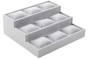 Maestrorelojero - Bandeja Expositora Escalera para 9 Relojes | Organizador de Joyería de Terciopelo | Almacenamiento Elegante para Pulseras y Brazaletes, Gris