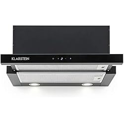Klarstein Vinea - Hotte aspirante, Extra plate, Extractible, 610 m3/h, Eclairage halogène, Fonction extraction, 2 filtres à graisses, Matériel de montage fourni, Noir