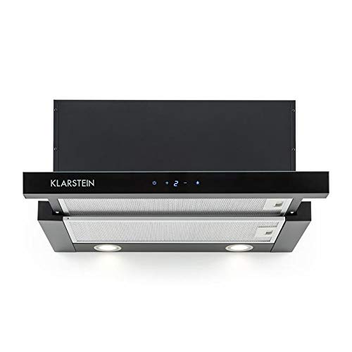 Klarstein Vinea - Hotte aspirante, Extra plate, Extractible, 610 m3/h, Eclairage halogène, Fonction extraction, 2 filtres à graisses, Matériel de montage fourni, Noir
