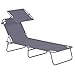 Produktbild Aufun Sonnenliege Klappbar mit Dach Gartenliege Liegestuhl Relaxliege Sonnendach und Rückenlehne Verstellbar 188 x 56 x 27 cm, Freizeitliege Strandliege Camping Liege (Grau mit Dach)
