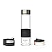Produktbild !DUOO Trinkflasche - Wasserflasche mit EDELSTAHL, TEESIEB und SPORT 3tgl. Deckel Set - aus doppelwandigem Glas und rutschfester schwarzes Silikongriff - für heiße und kalte Getränke - 450ml