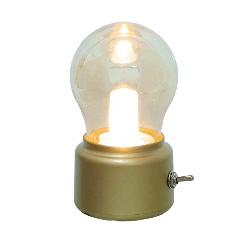 sunnymi USB Wiederaufladbare Nachtlicht/Weiche Beleuchtung/Vergoldeter Glasschirm/Kid Bedside LED Retro Glühbirne (Gold)