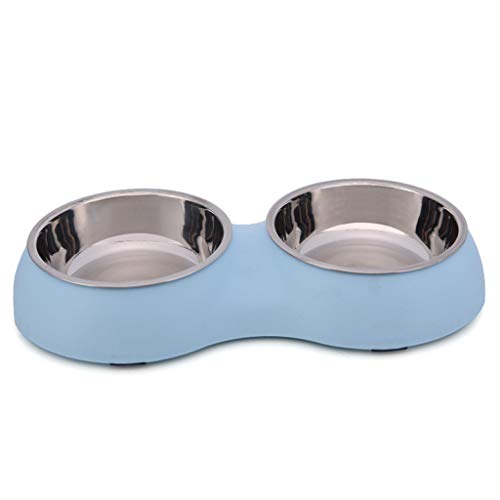 Stainless Steel Double-layer Pet Bowl Dog Puppies Cat Food Water Feeder Pet Supplies Feeding Tray (Color : Blue)