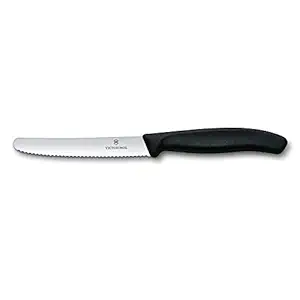 Victorinox Classic Round Tip Wavy Tomato Knife, 22.2cm, Black