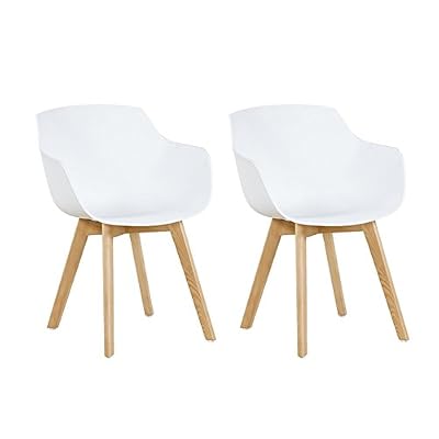 H.J WeDoo Lot de 2 Chaise Salle à Manger, Fauteuils Scandinave de Chaise latérale Design rétro avec Jambe de Bois de hêtre Massif - Blanc