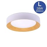 Plafón de techo LED de color blanco y marco de símil madera. Construido con LED integrado SANAN y driver EAGLERISE, ofrece un alto rendimiento lumínico desde tan sólo 28W de consumo.