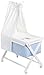 Cambrass 46 x 78cm Small White Wood Frame Bed with Canopy with Applique Designer Cow (Collection 74, White/ Blue)