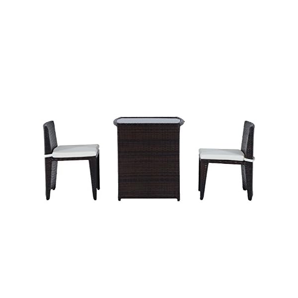 Outsunny Garden Rattan Furniture Bistro Set 3 PCs Patio Weave Companion Chair Table Set Conservatory Seaters - Image 5