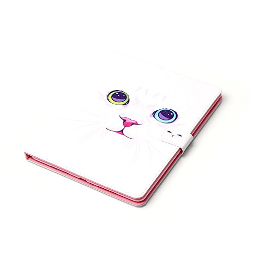 Etsue für Apple iPad Pro 9.7 Zoll [Weiß Katze Auge] Ledertasche Case Hülle,Bunte Retro Painted Leder Schutzhülle Smart Case Ultra Slim Flip Folio Etui Tasche Leder Case mit Standfunktion Kartenfächer Magnetverschluss im Bookstyle für Apple iPad Pro 9.7 Zoll + 1x Glitzer Staub Stecker + 1x Blau Eingabestift - 4