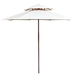 vidaXL Parasol de Terrasse Pare-Soleil Parasol de Jardin Parasol de Patio Parasol d'Extérieur Résistant aux UV 270x270 cm Poteau en Bois Blanc Crème