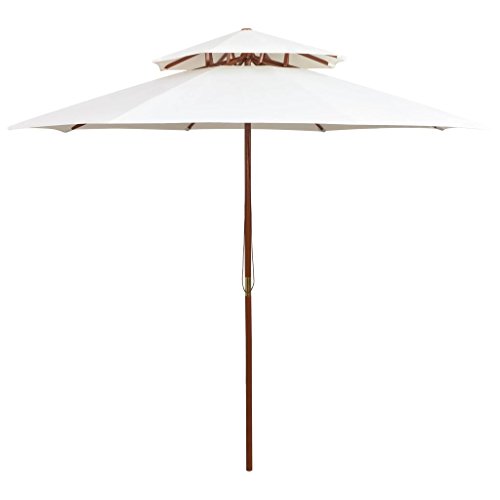 vidaXL Parasol de Terrasse Pare-Soleil Parasol de Jardin Parasol de Patio Parasol d'Extérieur Résistant aux UV 270x270 cm Poteau en Bois Blanc Crème
