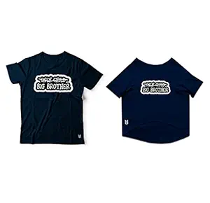 Ruse Twinning Basic Crew Neck Big Brother Printed Half Sleeves Dog and Unisex Pet Parent Tees Set.Colour-Navy/X-Large (Parents)/Small/Medium (Dogs)