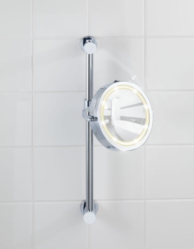 WENKO 20907100 Power-Loc LED Wandspiegel Carpi – Befestigen ohne bohren, Spiegelfläche ø 17.5cm, 500% Vergrößerung, Stahl, 25.5 x 50.5 x 23 cm, Chrom - 23