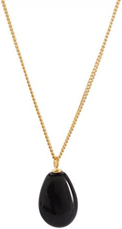 Louise kragh Ladies Drop Gold Necklace with Gold Chain Drop Pendant Black Jewellery Silver 24 K Gold Plated – DR0102SG