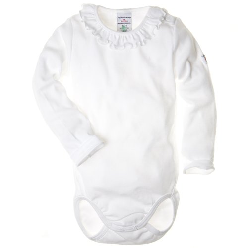 Polarn O. Pyret Unisex Baby Classic PO.P Frill Collar Long Sleeve Bodysuit, Soft White, 6-9 Months