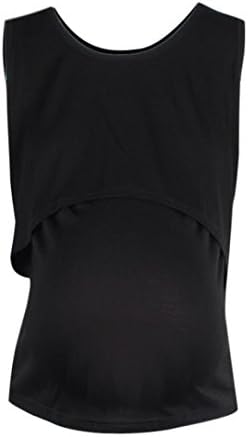 Ba Zha Fashion Women Solid Pregnant Maternity Clothes Nursing Vest Top Sleeveless Camisole Blouse Casual Breastfeeding Tank Tops T-Shirt Elegant Dresses O-Neck Shirt (Free Size, Black)