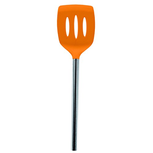 Pure Vie(TM) Küchen Schlitzwender Pfannenwender aus Silikon mit Edelstahlgriff - 33cm lang – Orange