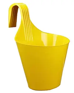 Kraft Seeds Hanging Hook Planter Semi Round Glossy Finish Pots for Home & Balcony Garden 20.5cm x 13.5cm Mouth Yellow