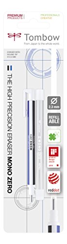 Tombow EHR-KUR Präzisionsradierer MONO zero und Nachfüllung runde Spitze, 2.3 mm Durchmesser, weiß/blau/schwarz