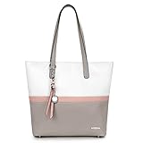 handtasche grau shopper Patchwork: PU Glattleder, Streifen. Metallteile silberner Farbe. Flacher und breiter Boden