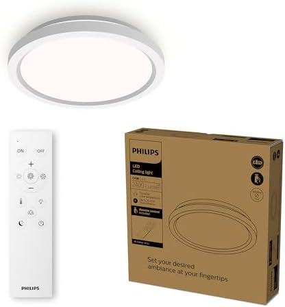 Philips LED Plafoniera con telecomando, Rotonda, 30 cm, luce bianca dimmerabile, senza sfarfallio o abbagliamento, design moderno, Bianca