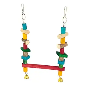 KSK Wooden Hanging Bell with Hammock Climbing Swing Colorful Pet Birds Cage Toys for Small Parakeet Cockatiel Conures Finches Budgie Love Birds.