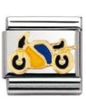 Nomination Composable Classic SPORTS Edelstahl, Email und 18K-Gold (Motorrad GELB/BLAU) 030203
