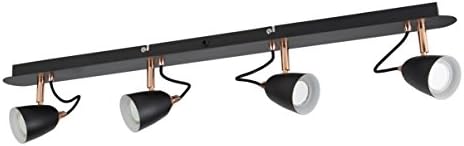 Lighting Collection 4 Lights Adjustable Head Steel GU10 Spotlight Bar, Black and Copper, 10 W