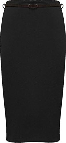 New Womens Plus Size Ribbed Bodycon Midi Belted Pencil Skirts 18 Black