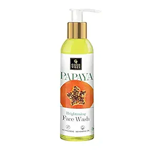 Good Vibes Papaya Brightening Face Wash 120 ml - Radiant Glowing Moisturizing Brightening Anti Ageing Pore Cleansing Formula for All Skin Types, Natural, No Parabens & Mineral Oil, No Animal Testing