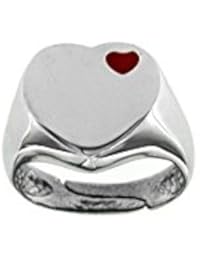 Broky & Co. Anello Cuore con Cuoricino Smaltato Rosso in Argento 925 rodiato Regolabile da 12,5 ITA