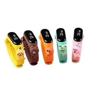 Titox Creative Design Color Band with Cartoon Latest Collection Touch Button Watch for Creative Touch Boys and Girls Digital Watch - Pack of 5 (Multicolor)